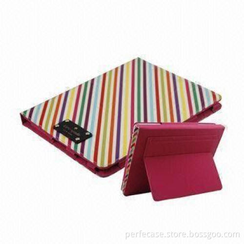 Leather Case for iPad 2, with Striped Pattern Outside, Lovely Pink Inside, Convenient to Use